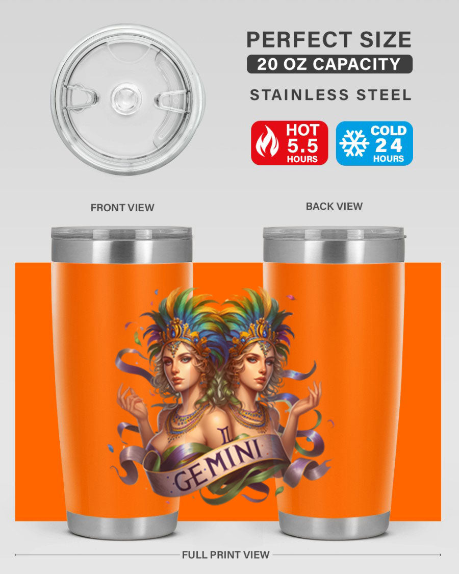 Gemini 243# Zodiac Tumbler in stainless steel with a sleek design, featuring a press-in lid and copper lining.