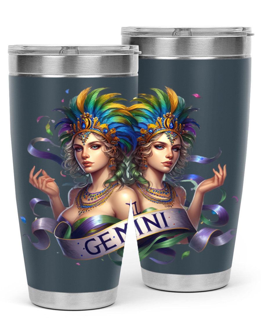Gemini 243# Zodiac Tumbler in stainless steel with a sleek design, featuring a press-in lid and copper lining.
