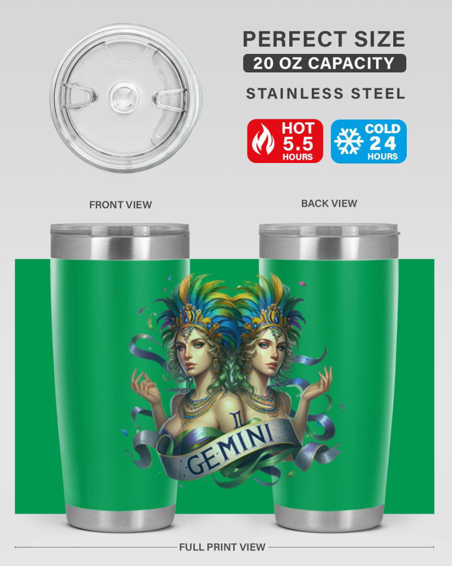 Gemini 243# Zodiac Tumbler in stainless steel with a sleek design, featuring a press-in lid and copper lining.