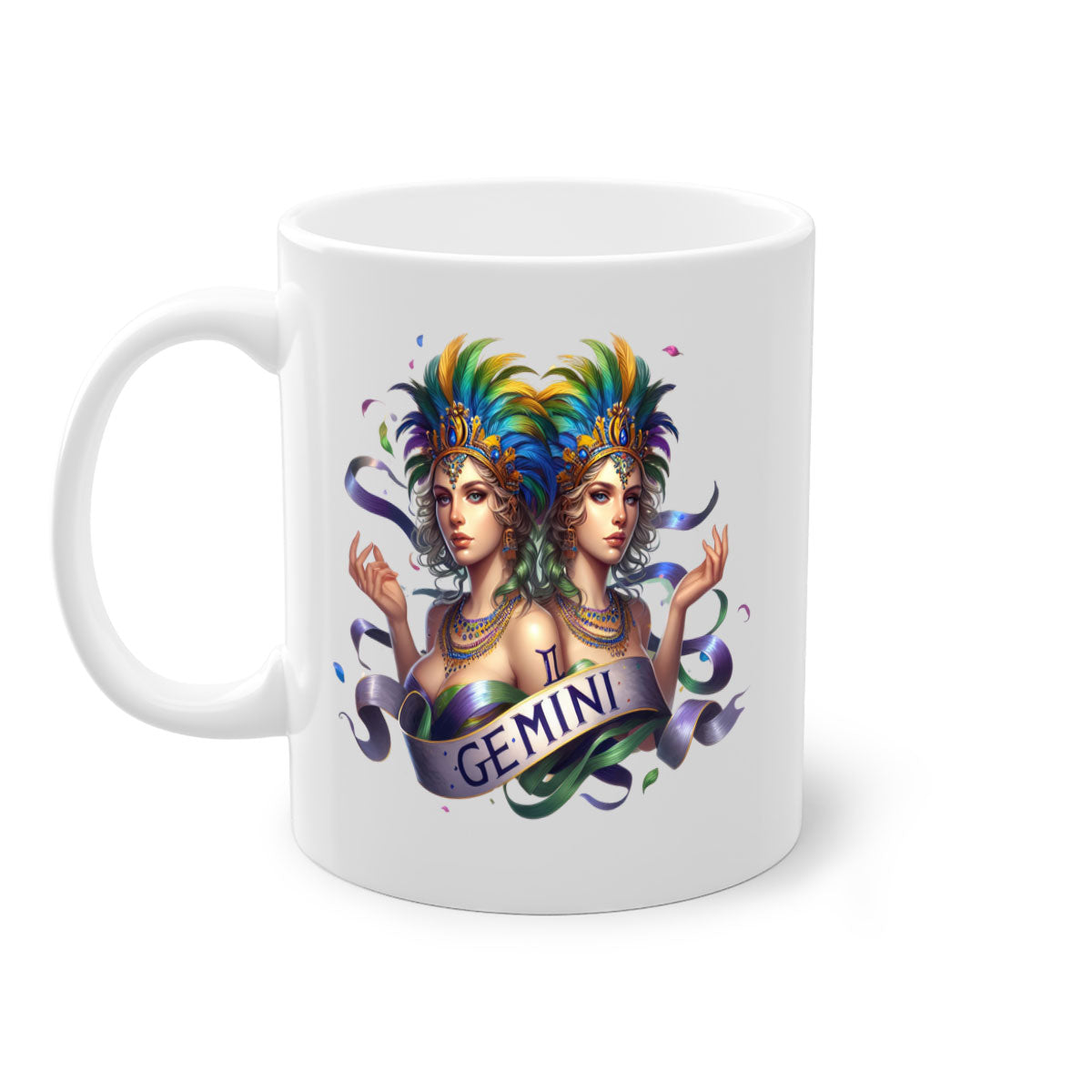 Gemini 243# Zodiac Mug with a glossy finish, featuring a colored handle and interior, available in five vibrant colors.