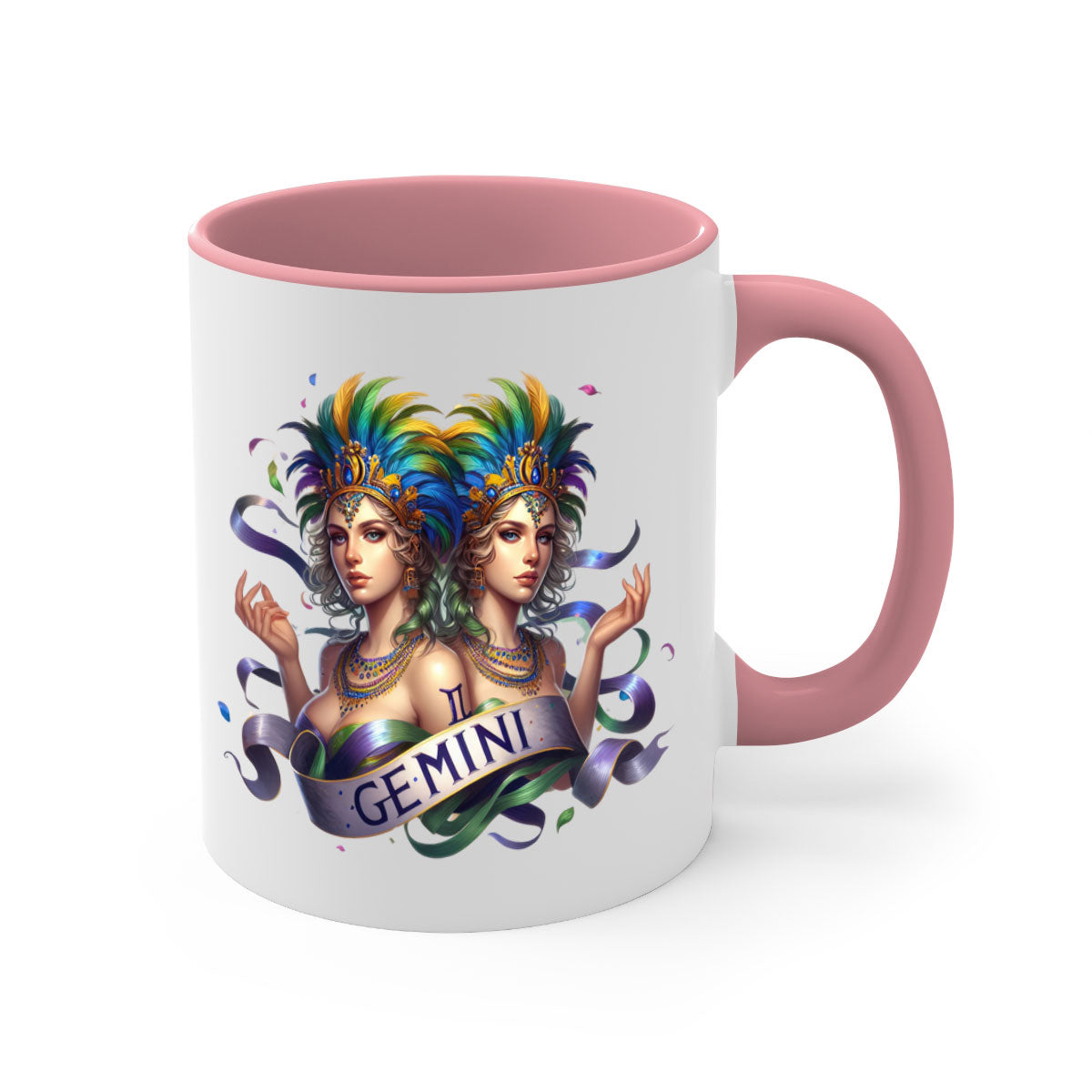 Gemini 243# Zodiac Mug with a glossy finish, featuring a colored handle and interior, available in five vibrant colors.