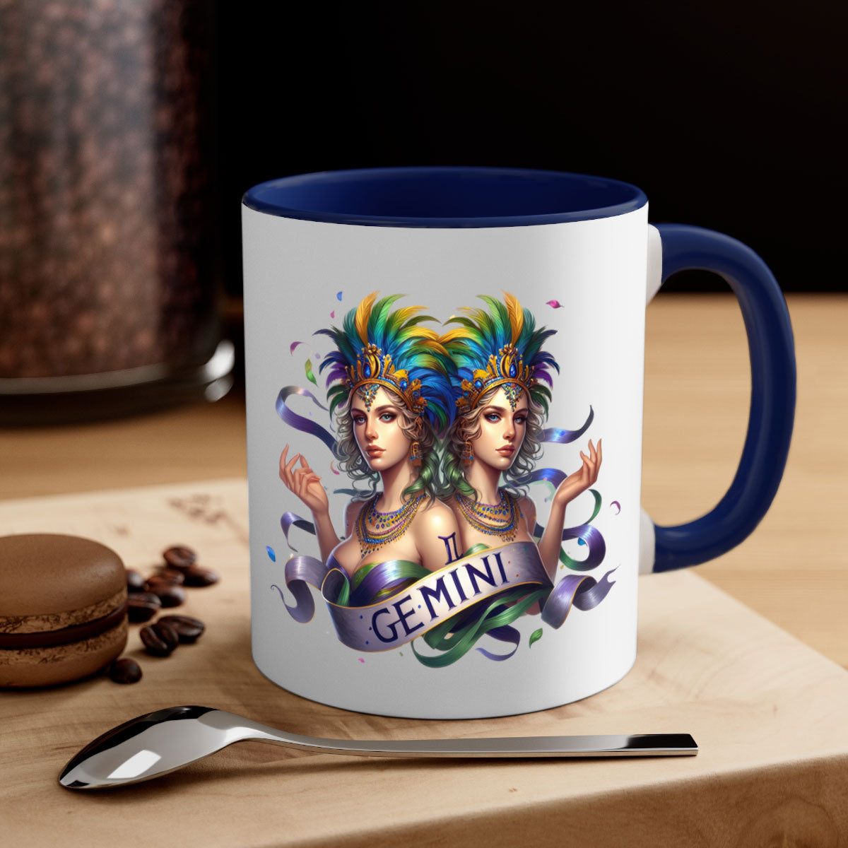 Gemini 243# Zodiac Mug with a glossy finish, featuring a colored handle and interior, available in five vibrant colors.