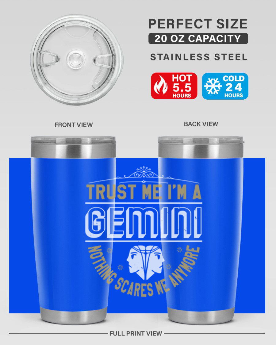 Gemini 245# Zodiac Tumbler in stainless steel with a sleek design, perfect for hot and cold beverages.