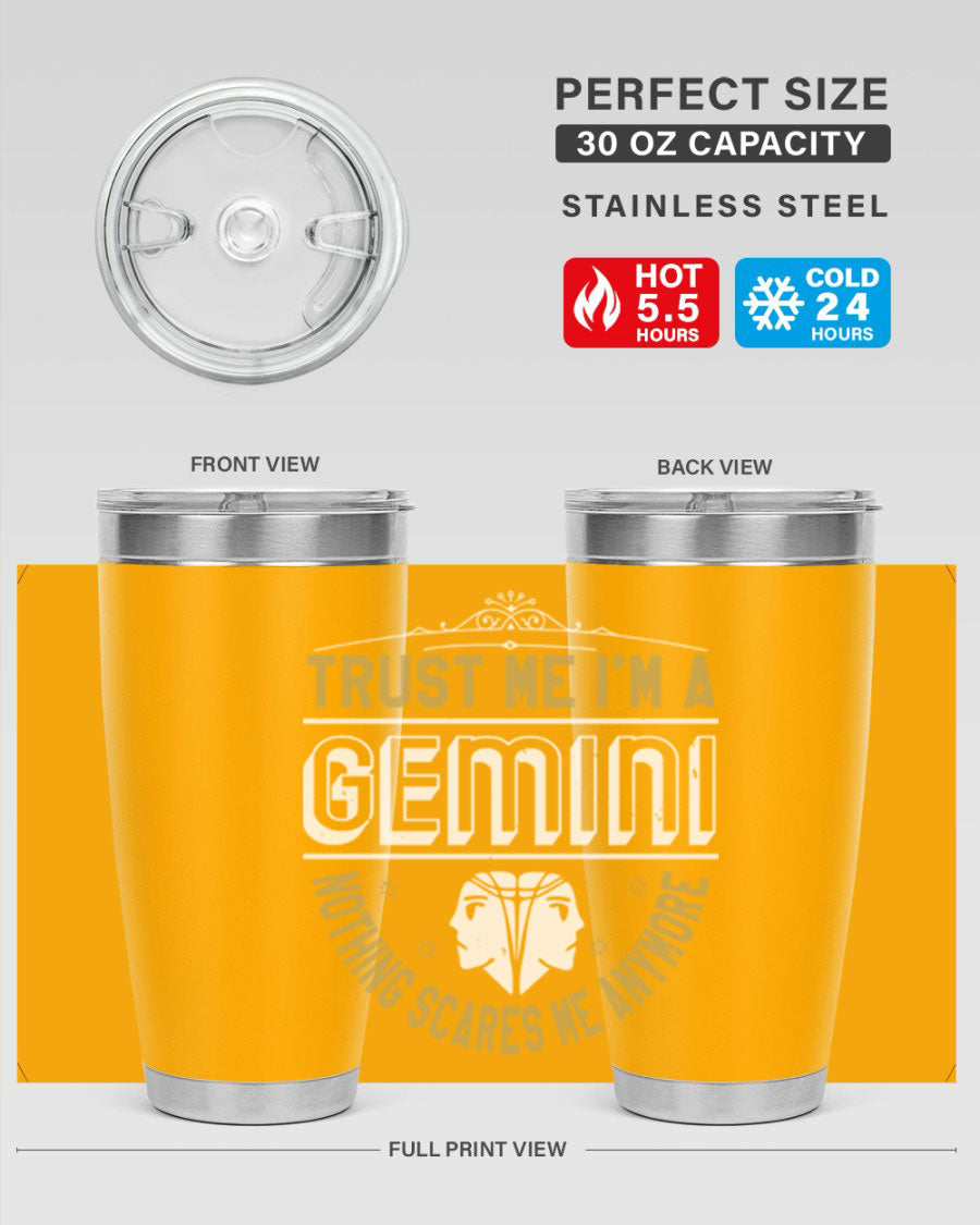 Gemini 245# Zodiac Tumbler in stainless steel with a sleek design, perfect for hot and cold beverages.