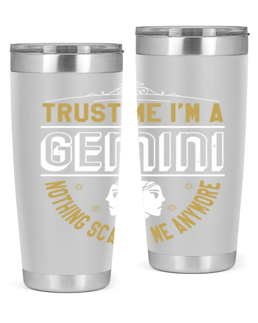 Gemini 245# Zodiac Tumbler in stainless steel with a sleek design, perfect for hot and cold beverages.