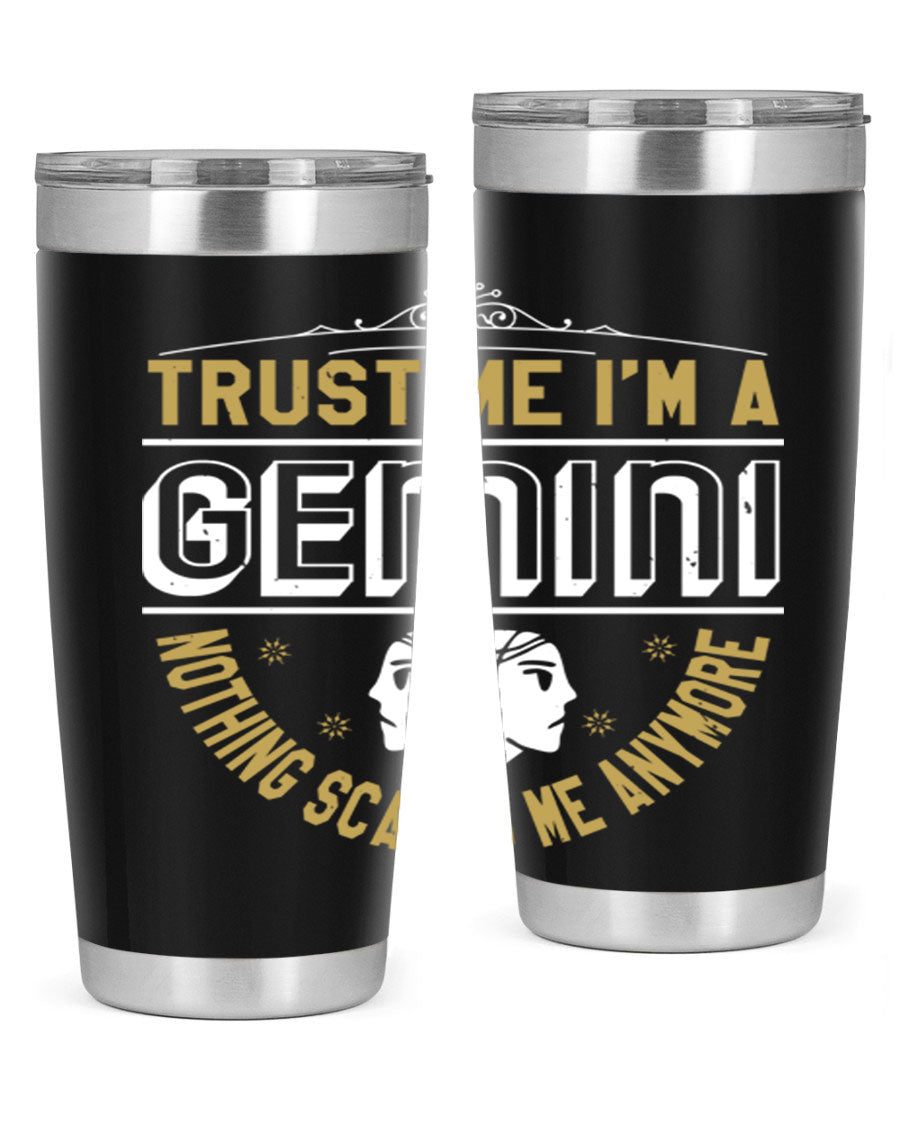 Gemini 245# Zodiac Tumbler in stainless steel with a sleek design, perfect for hot and cold beverages.