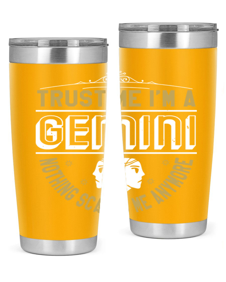 Gemini 245# Zodiac Tumbler in stainless steel with a sleek design, perfect for hot and cold beverages.