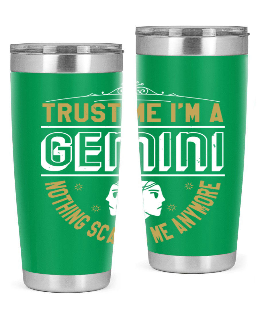 Gemini 245# Zodiac Tumbler in stainless steel with a sleek design, perfect for hot and cold beverages.