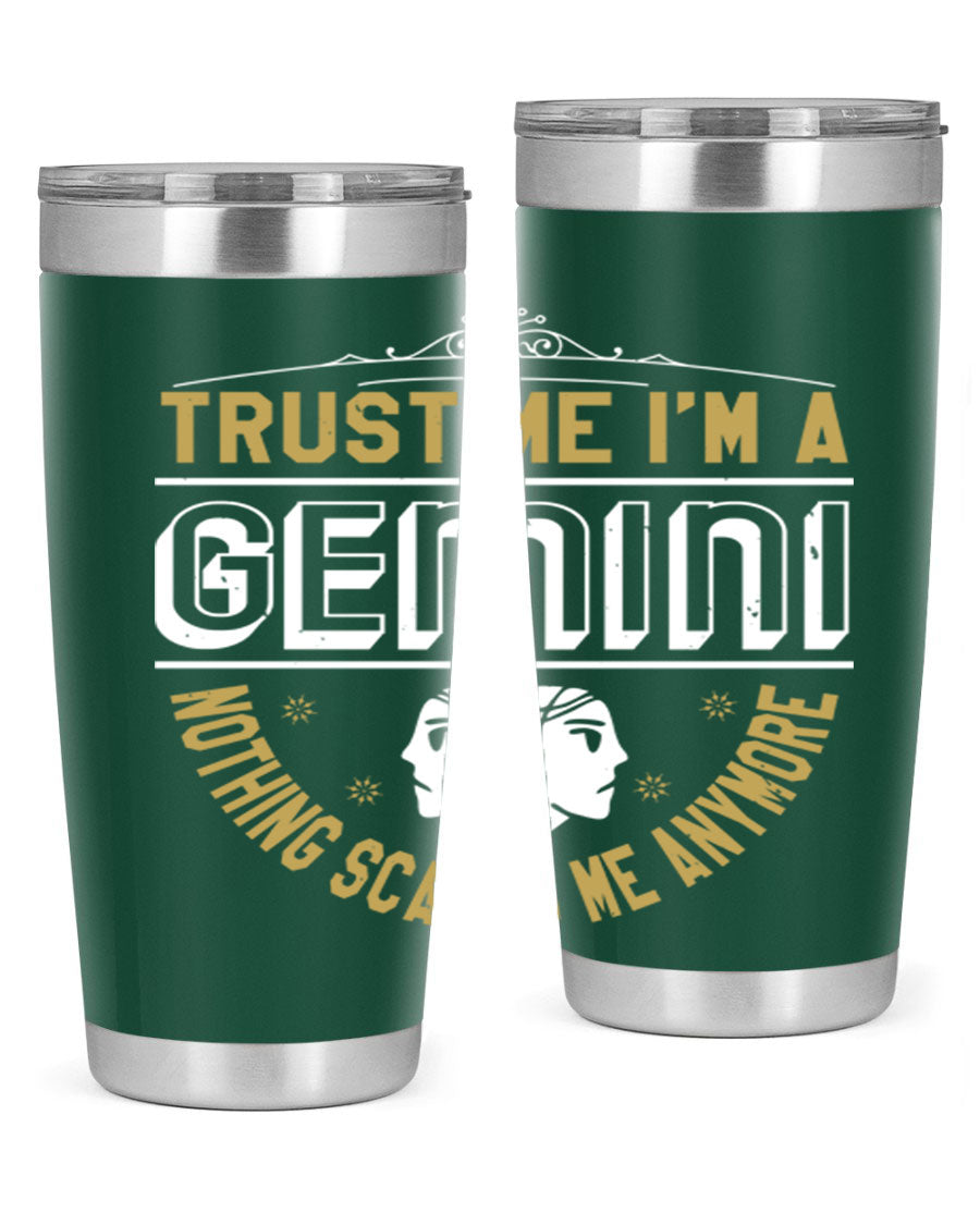 Gemini 245# Zodiac Tumbler in stainless steel with a sleek design, perfect for hot and cold beverages.