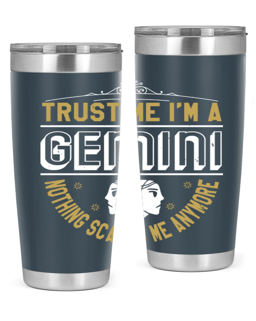 Gemini 245# Zodiac Tumbler in stainless steel with a sleek design, perfect for hot and cold beverages.