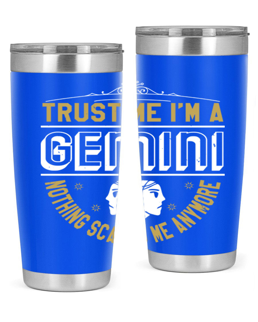 Gemini 245# Zodiac Tumbler in stainless steel with a sleek design, perfect for hot and cold beverages.