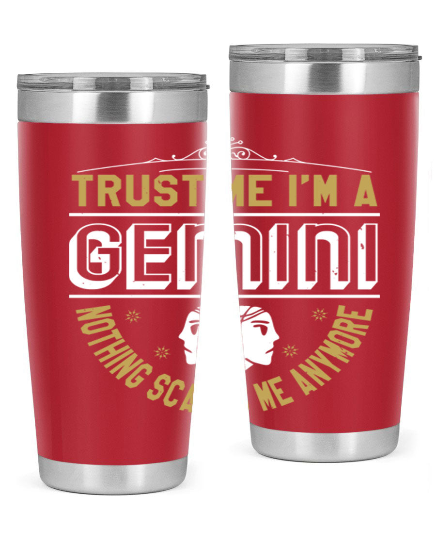 Gemini 245# Zodiac Tumbler in stainless steel with a sleek design, perfect for hot and cold beverages.
