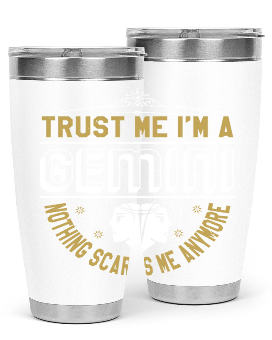 Gemini 245# Zodiac Tumbler in stainless steel with a sleek design, perfect for hot and cold beverages.