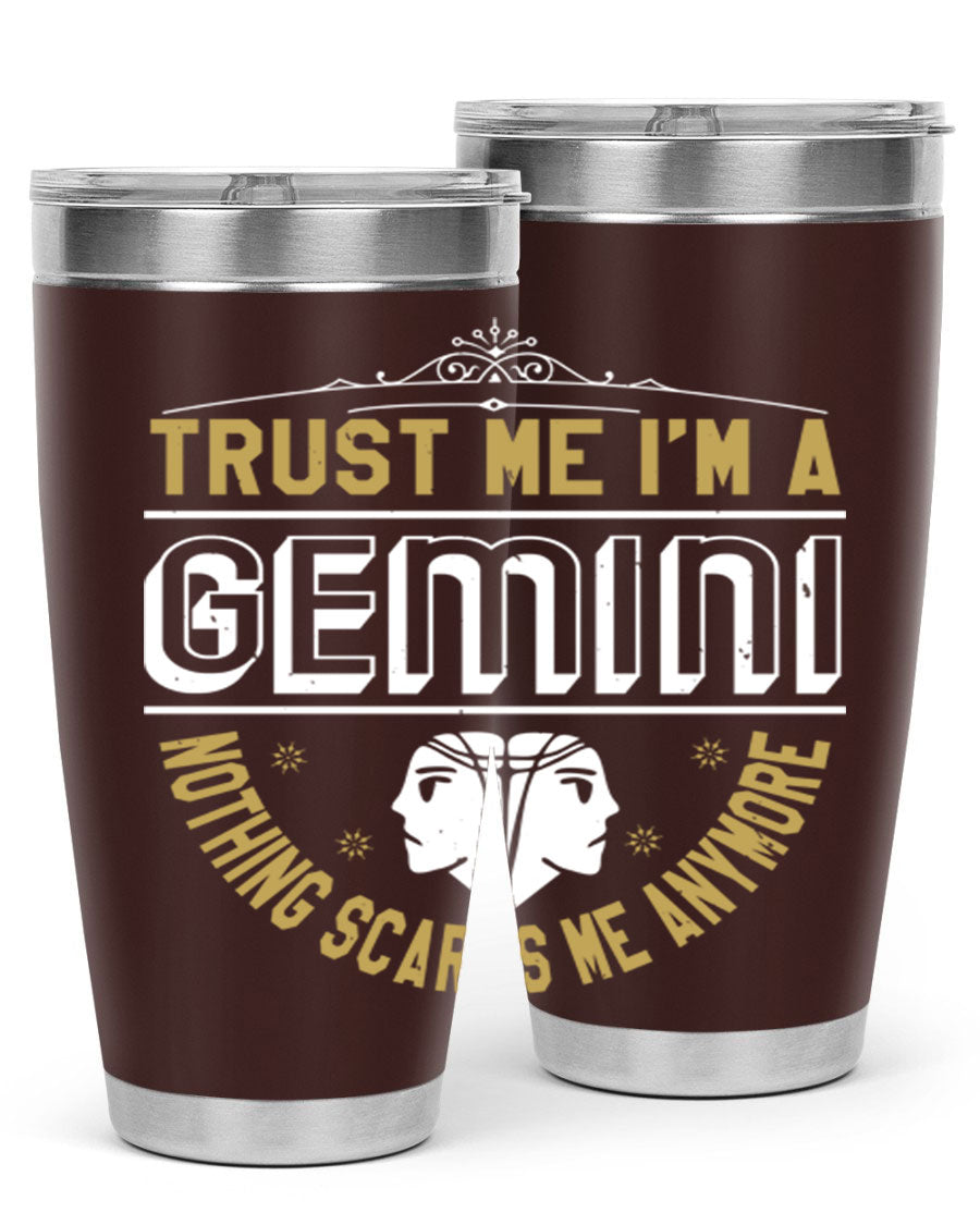 Gemini 245# Zodiac Tumbler in stainless steel with a sleek design, perfect for hot and cold beverages.
