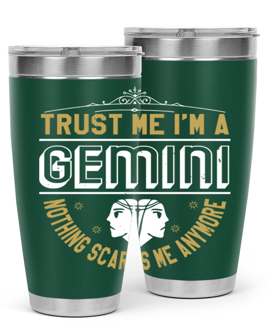 Gemini 245# Zodiac Tumbler in stainless steel with a sleek design, perfect for hot and cold beverages.