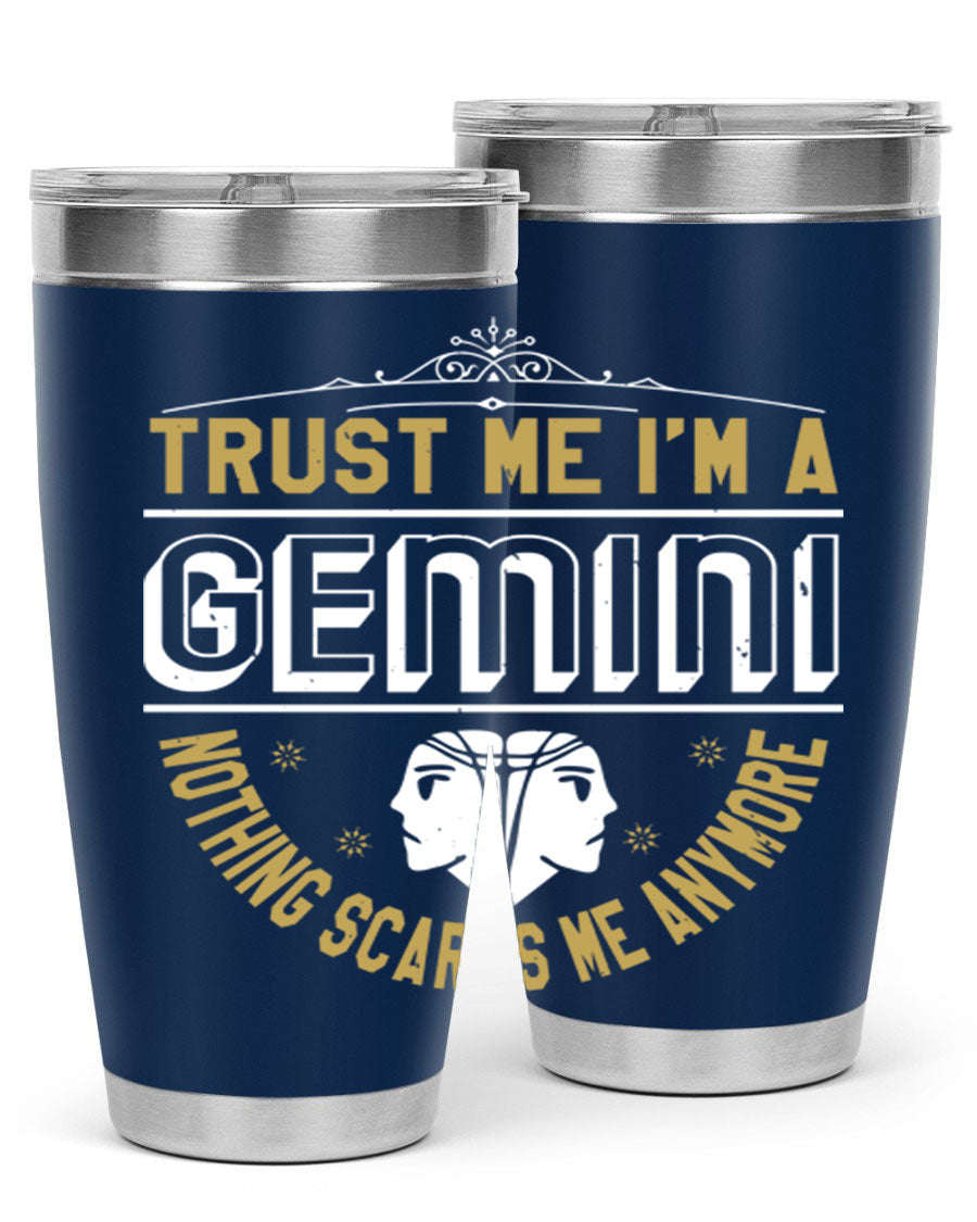 Gemini 245# Zodiac Tumbler in stainless steel with a sleek design, perfect for hot and cold beverages.