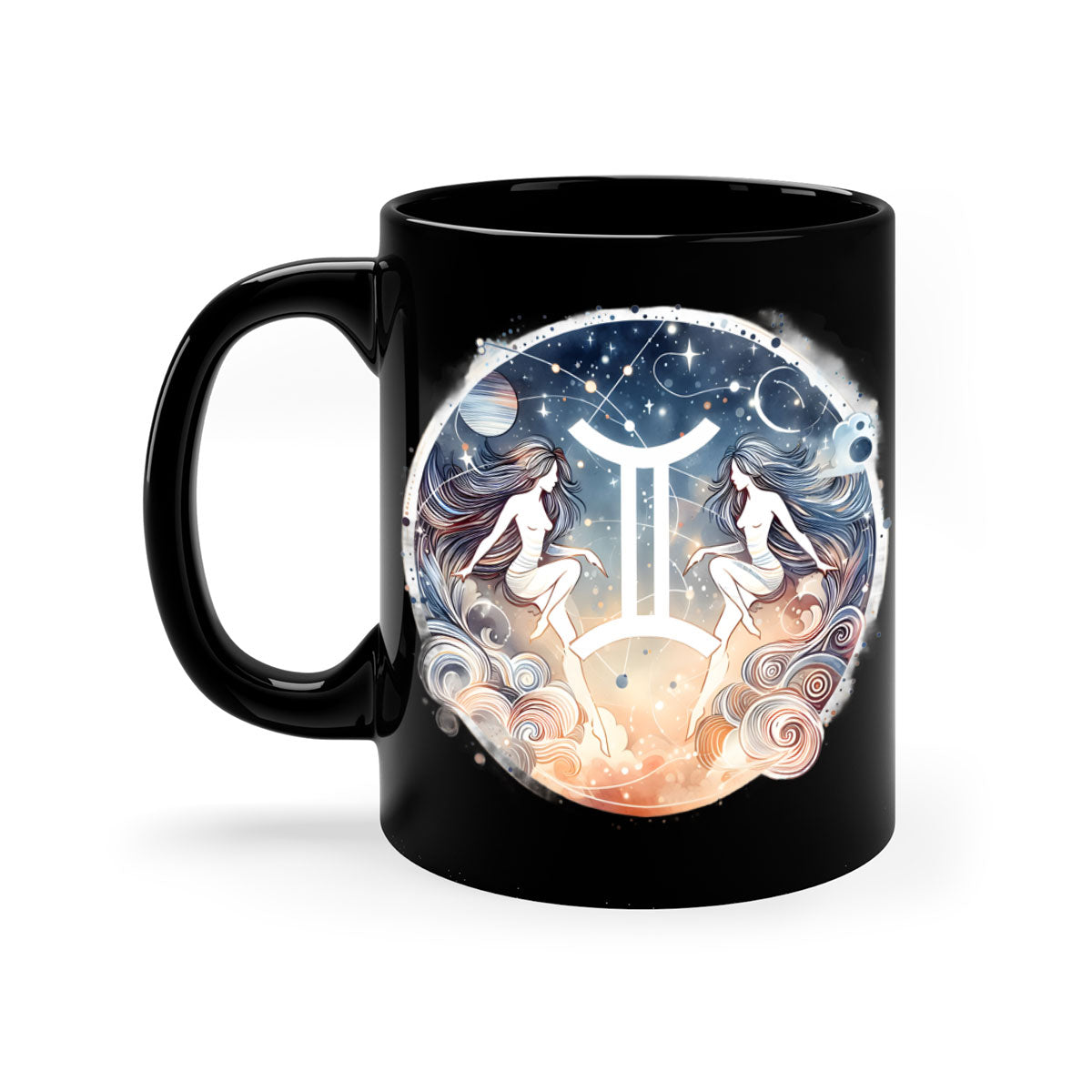 Gemini 247# Zodiac Mug with a glossy finish and colored handle, available in multiple colors and sizes.