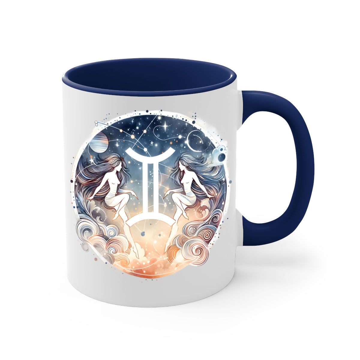Gemini 247# Zodiac Mug with a glossy finish and colored handle, available in multiple colors and sizes.