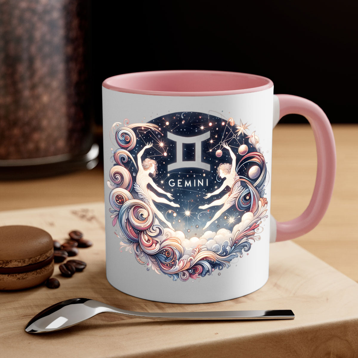 Gemini 248# Zodiac Mug with a glossy finish, featuring a colored handle and interior, available in multiple colors.
