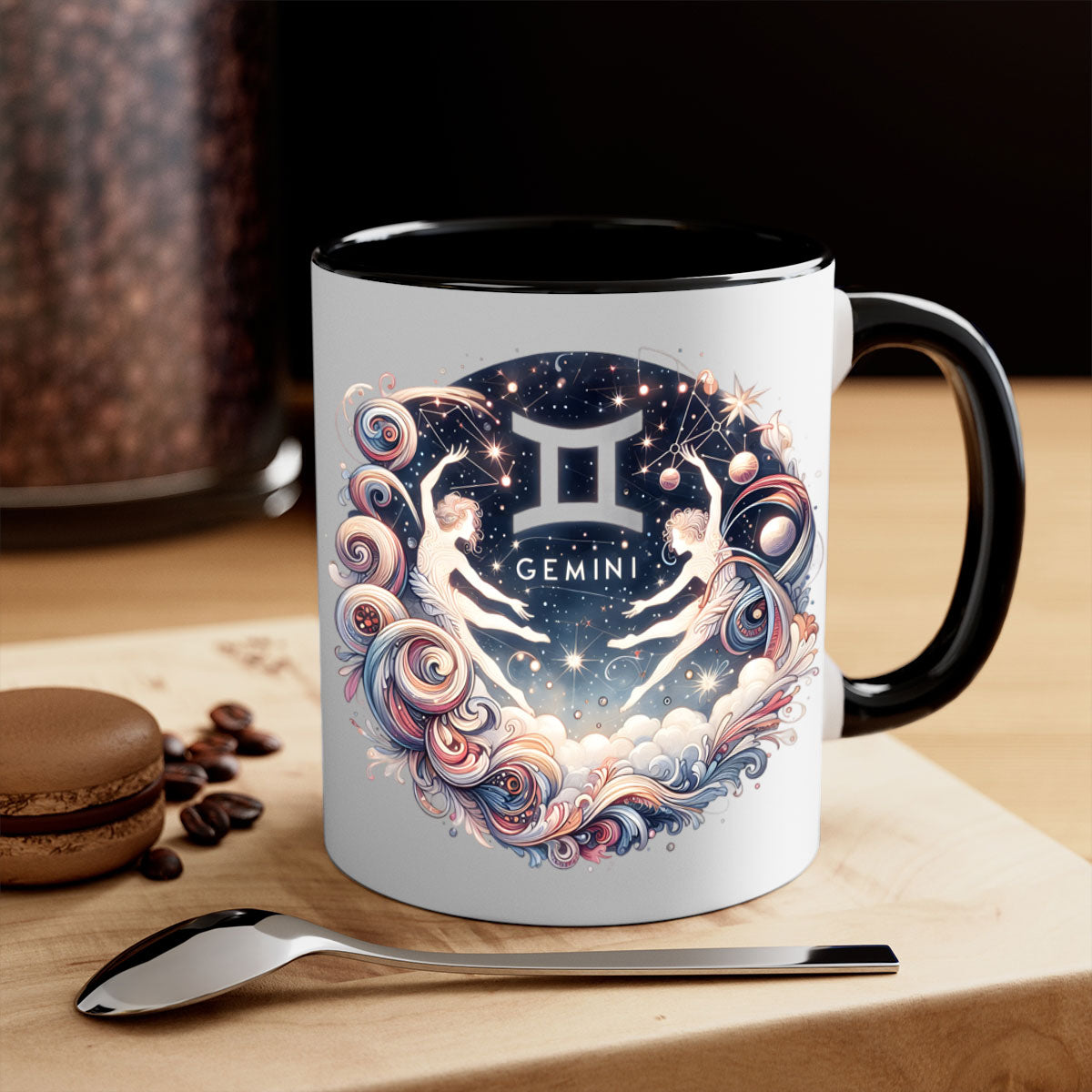 Gemini 248# Zodiac Mug with a glossy finish, featuring a colored handle and interior, available in multiple colors.