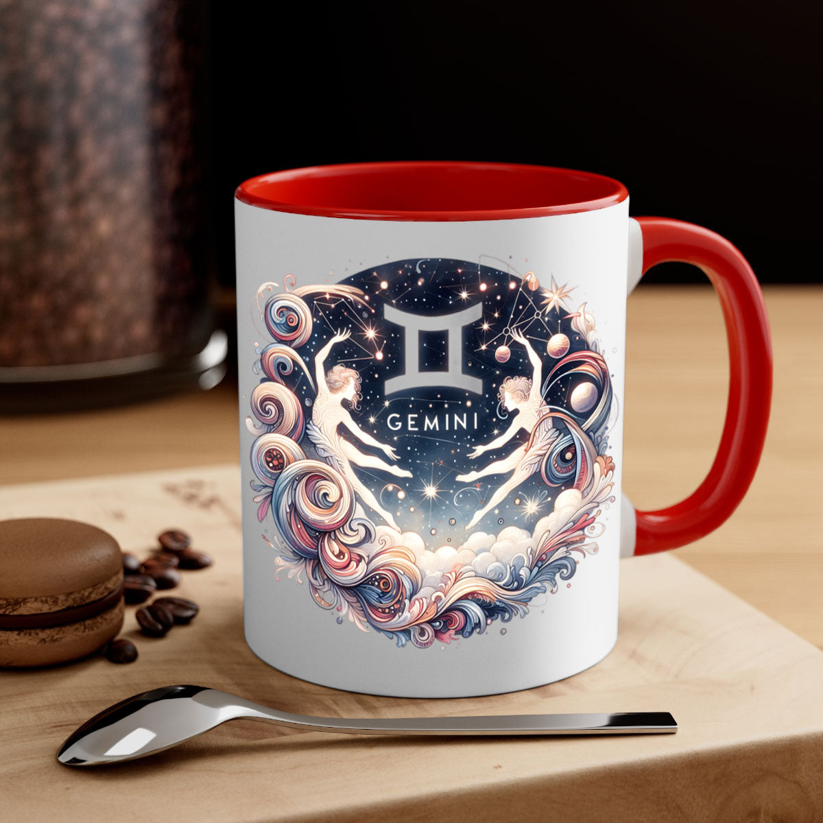 Gemini 248# Zodiac Mug with a glossy finish, featuring a colored handle and interior, available in multiple colors.