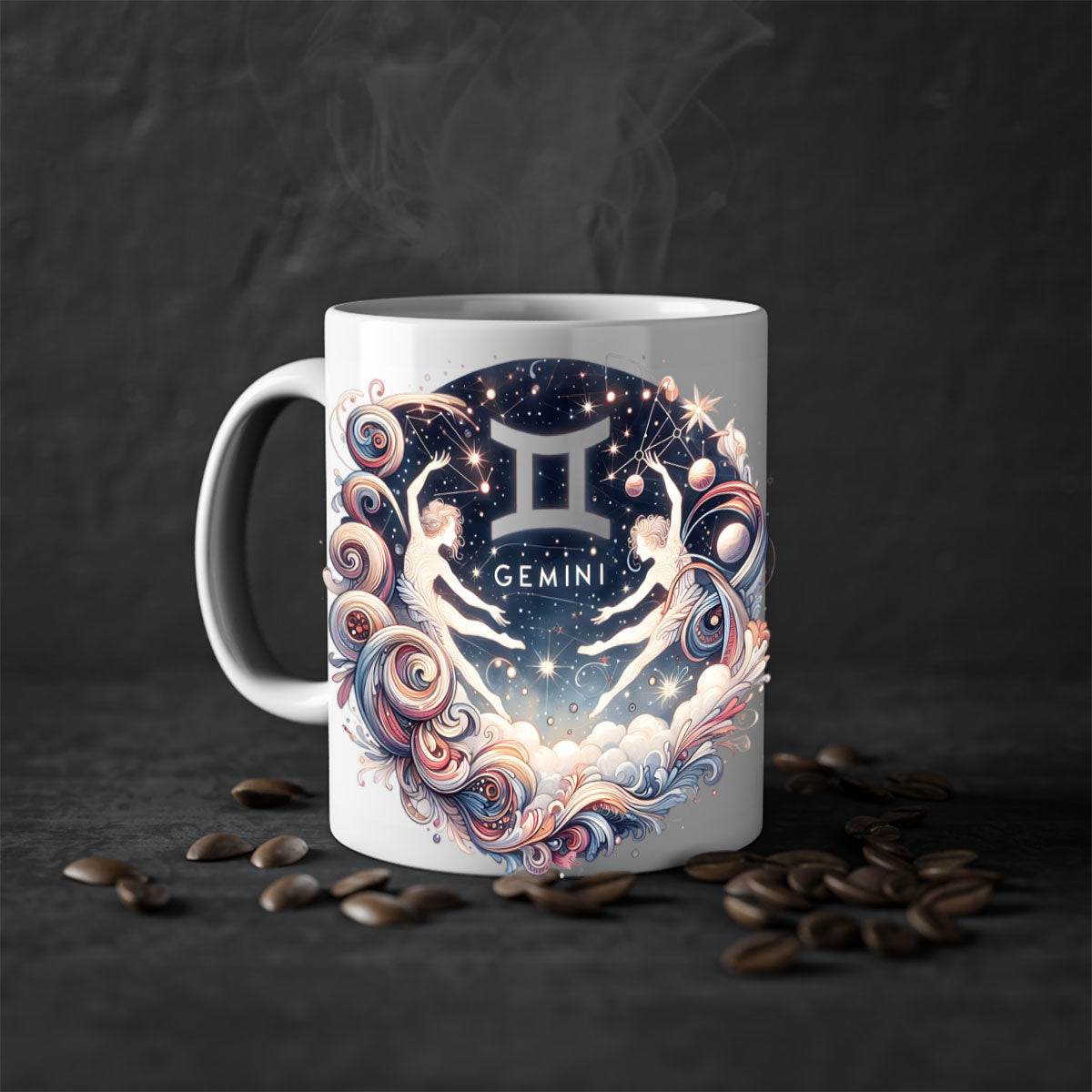 Gemini 248# Zodiac Mug with a glossy finish, featuring a colored handle and interior, available in multiple colors.