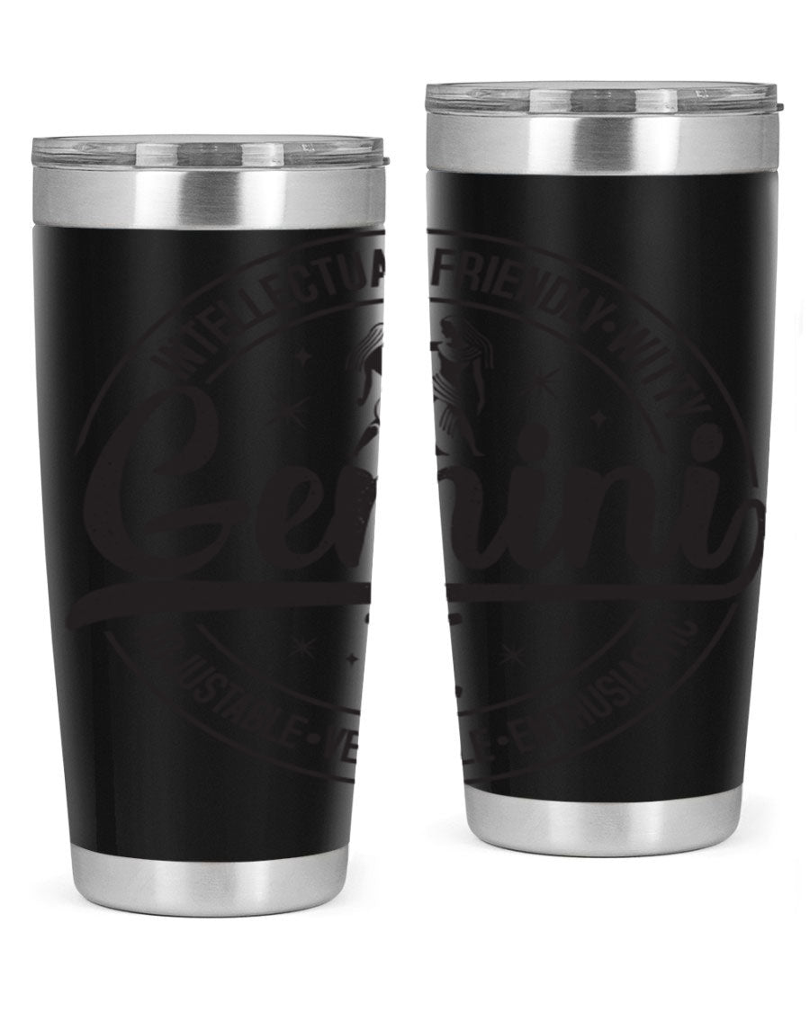 Gemini 225# Tumbler in stainless steel with a sleek design, showcasing its double wall vacuum insulation and drink-thru lid.