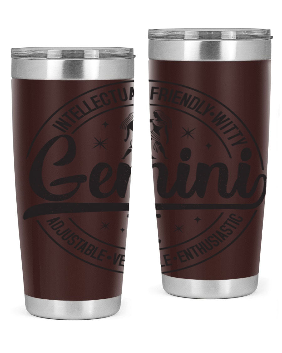 Gemini 225# Tumbler in stainless steel with a sleek design, showcasing its double wall vacuum insulation and drink-thru lid.