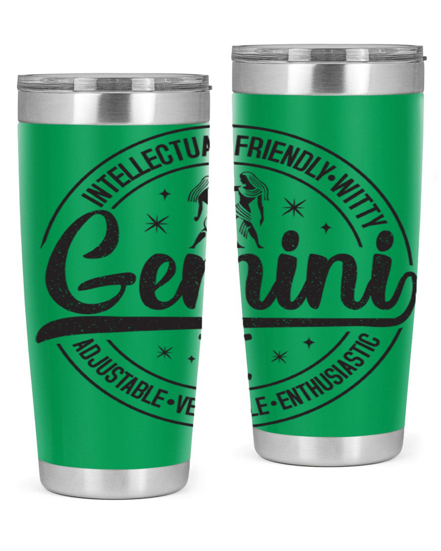 Gemini 225# Tumbler in stainless steel with a sleek design, showcasing its double wall vacuum insulation and drink-thru lid.