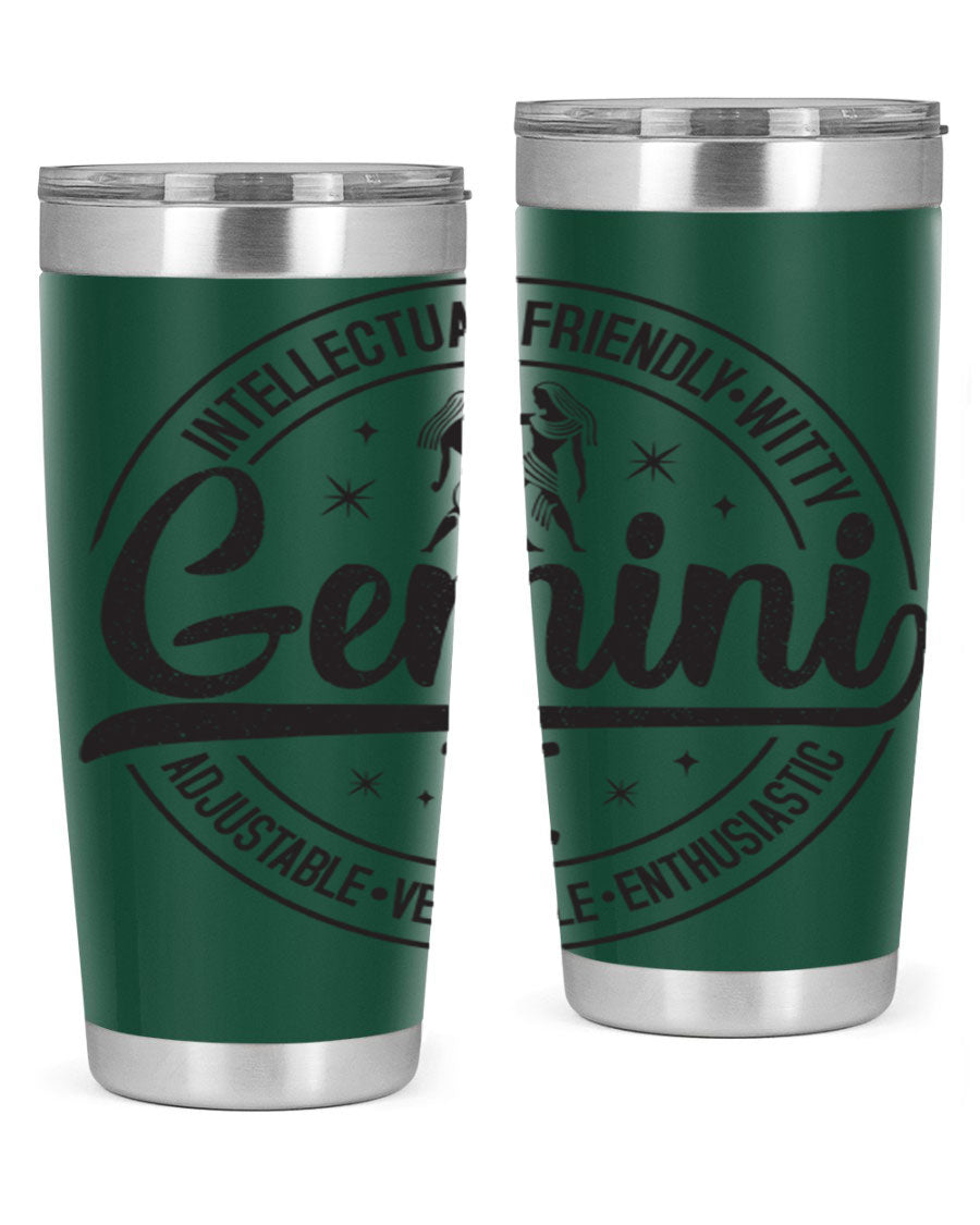 Gemini 225# Tumbler in stainless steel with a sleek design, showcasing its double wall vacuum insulation and drink-thru lid.