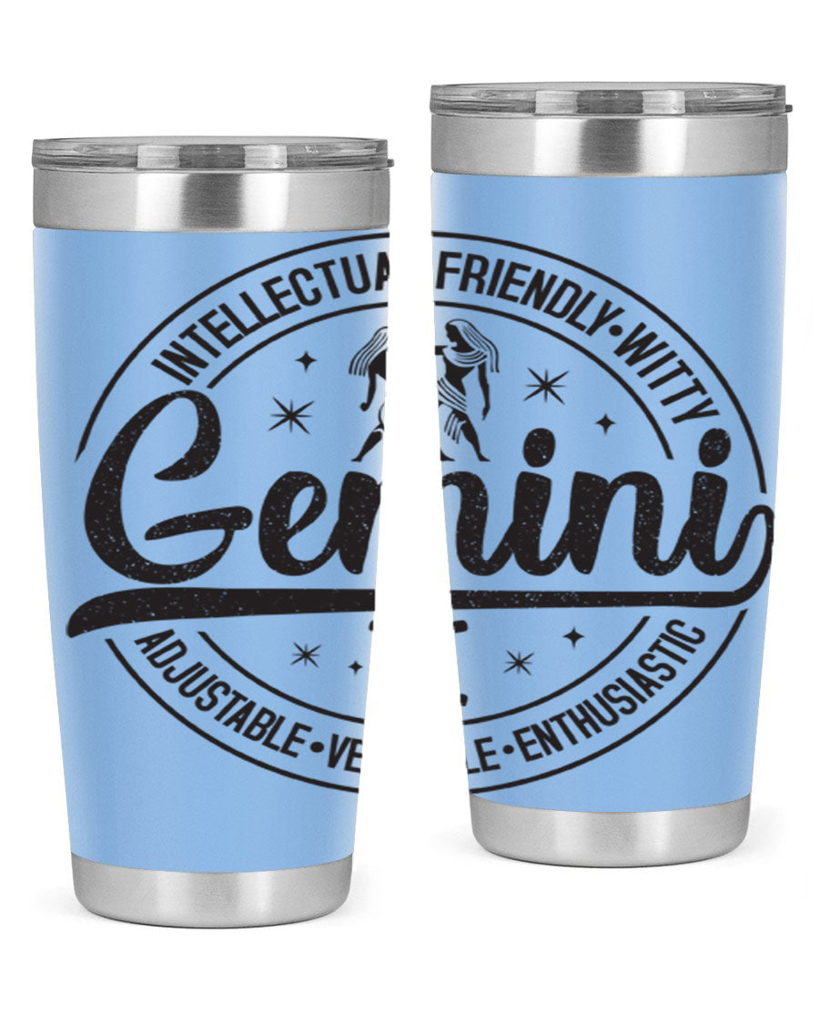 Gemini 225# Tumbler in stainless steel with a sleek design, showcasing its double wall vacuum insulation and drink-thru lid.