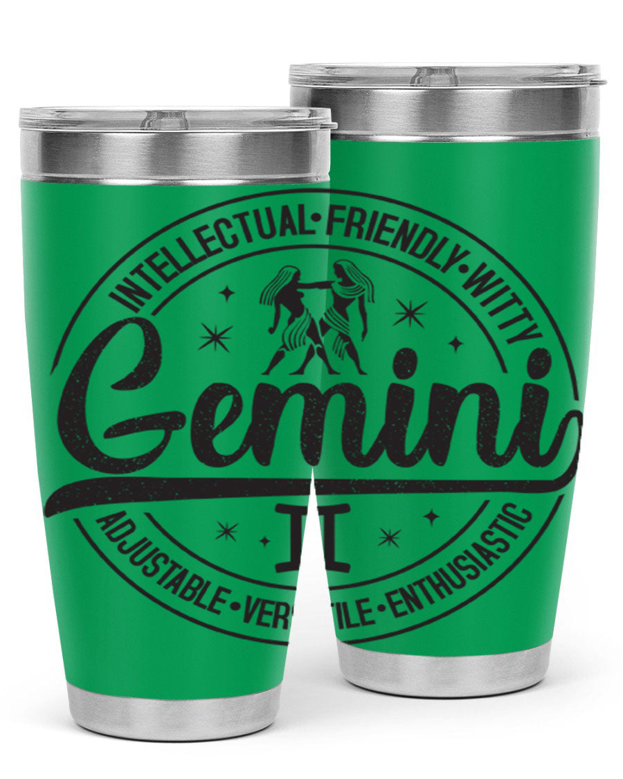 Gemini 225# Tumbler in stainless steel with a sleek design, showcasing its double wall vacuum insulation and drink-thru lid.