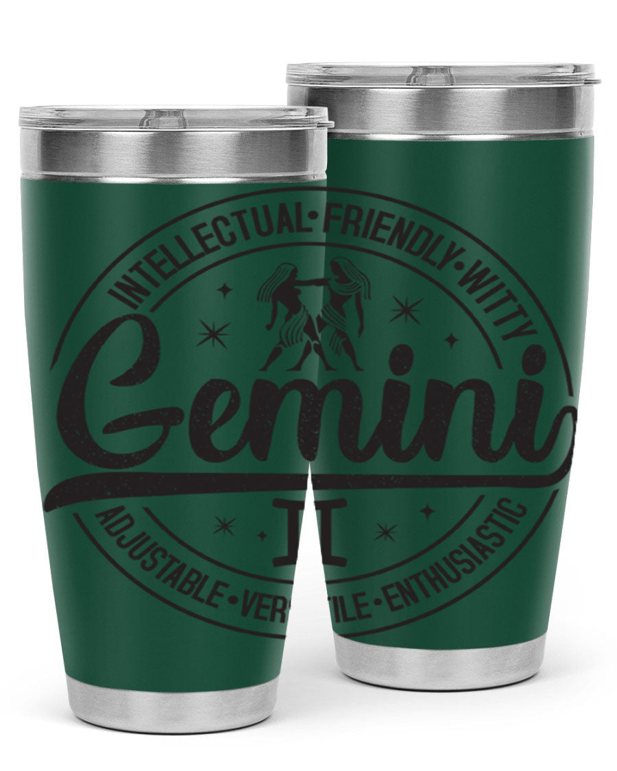 Gemini 225# Tumbler in stainless steel with a sleek design, showcasing its double wall vacuum insulation and drink-thru lid.