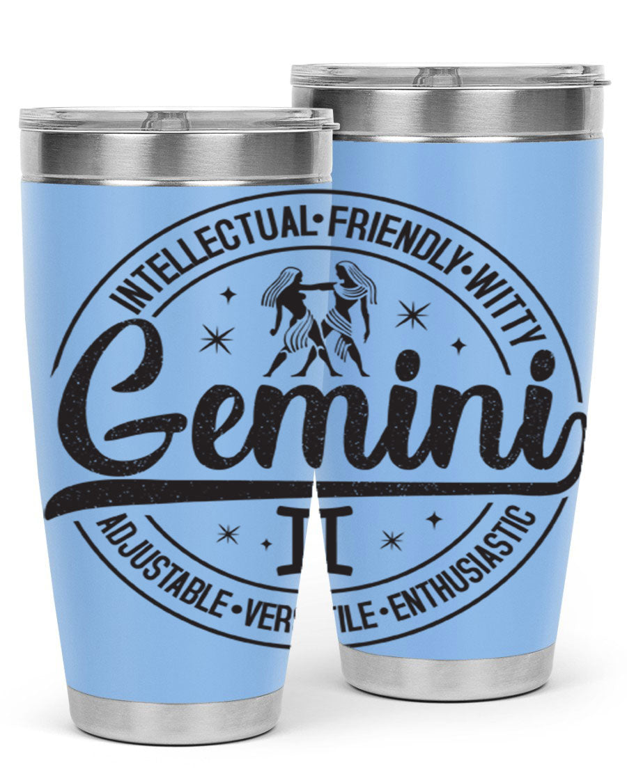 Gemini 225# Tumbler in stainless steel with a sleek design, showcasing its double wall vacuum insulation and drink-thru lid.