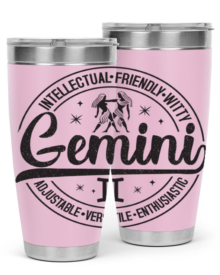 Gemini 225# Tumbler in stainless steel with a sleek design, showcasing its double wall vacuum insulation and drink-thru lid.