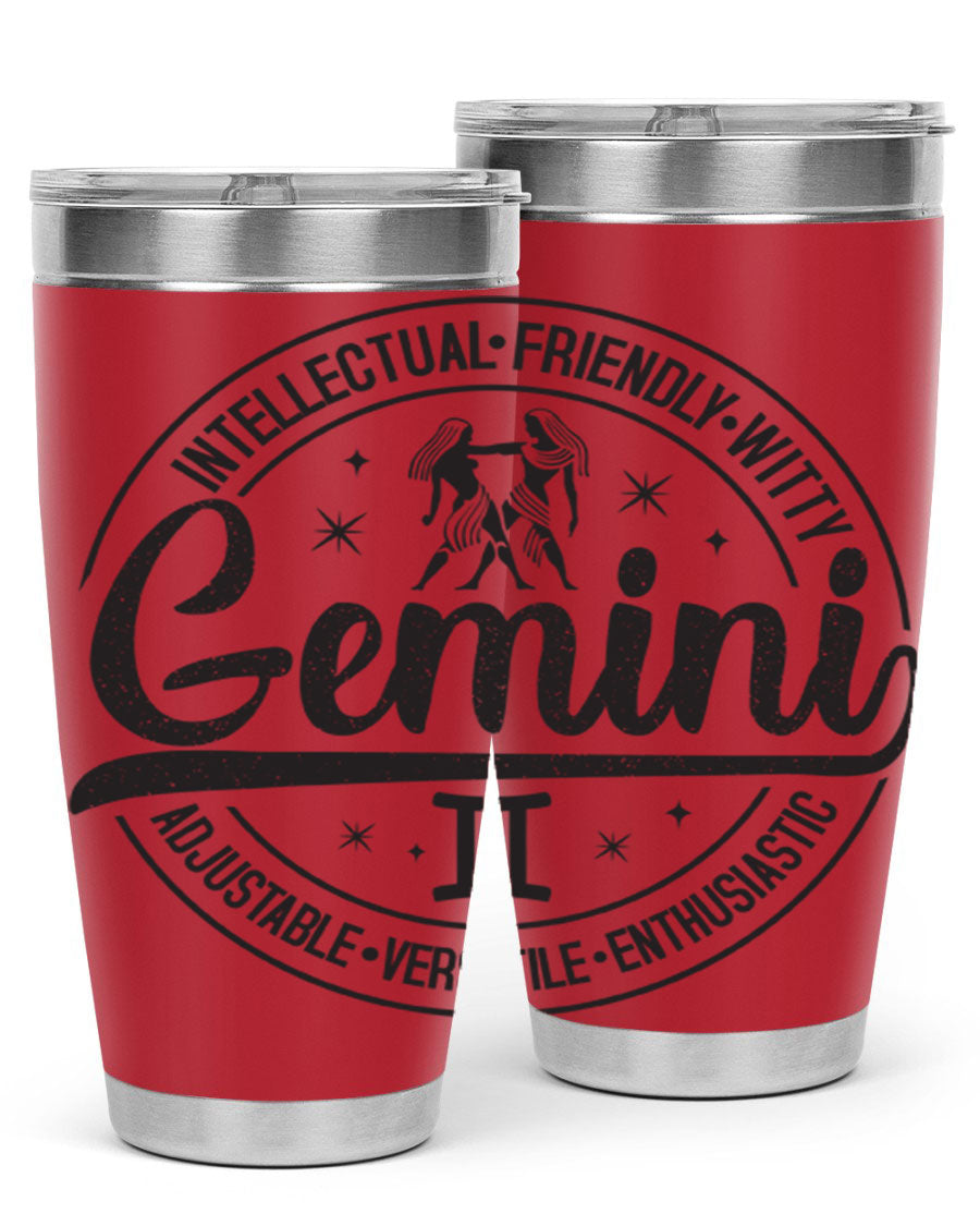 Gemini 225# Tumbler in stainless steel with a sleek design, showcasing its double wall vacuum insulation and drink-thru lid.