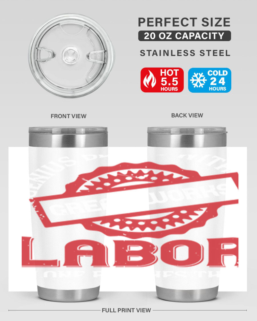 20oz and 30oz stainless steel tumblers with copper lining, featuring a press-in lid and printed design, ideal for hot and cold beverages.