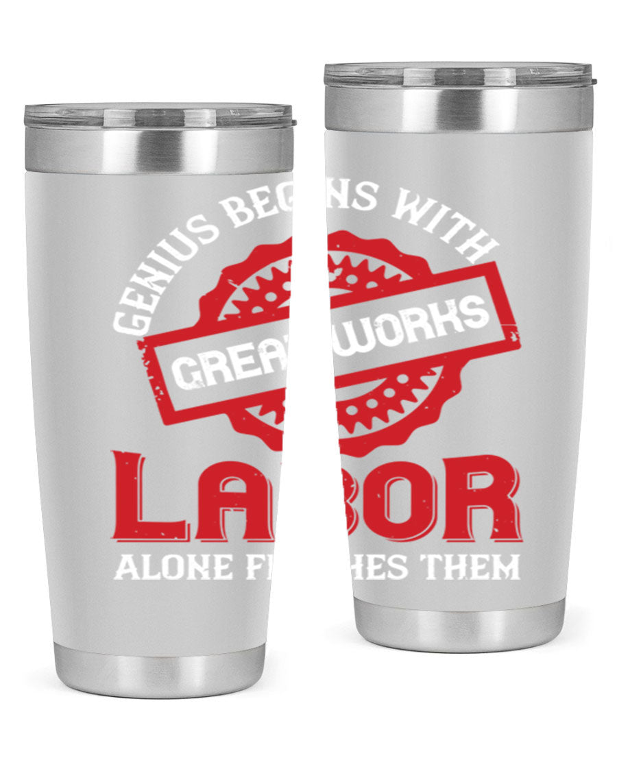 20oz and 30oz stainless steel tumblers with copper lining, featuring a press-in lid and printed design, ideal for hot and cold beverages.