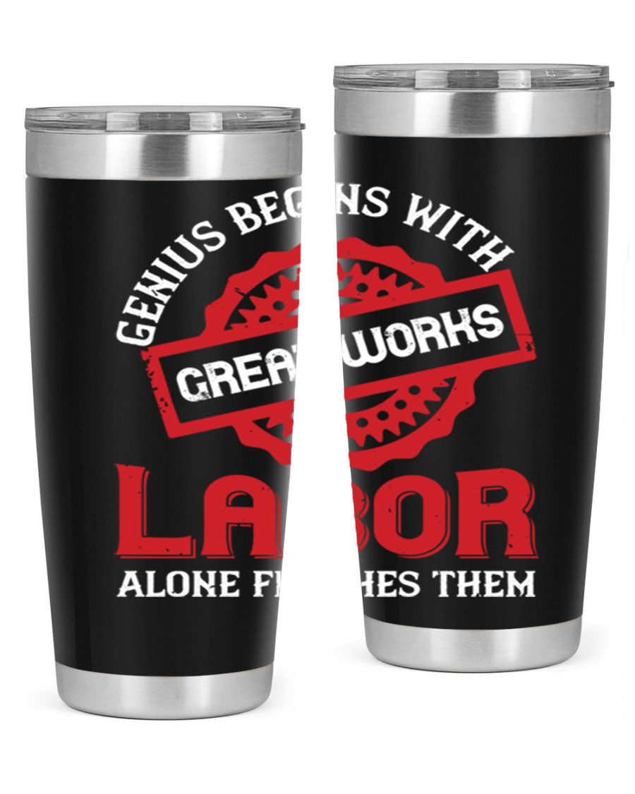 20oz and 30oz stainless steel tumblers with copper lining, featuring a press-in lid and printed design, ideal for hot and cold beverages.