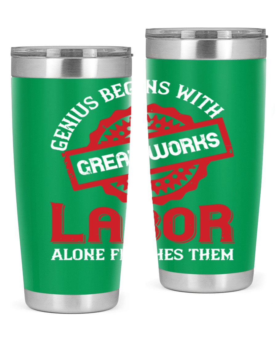 20oz and 30oz stainless steel tumblers with copper lining, featuring a press-in lid and printed design, ideal for hot and cold beverages.