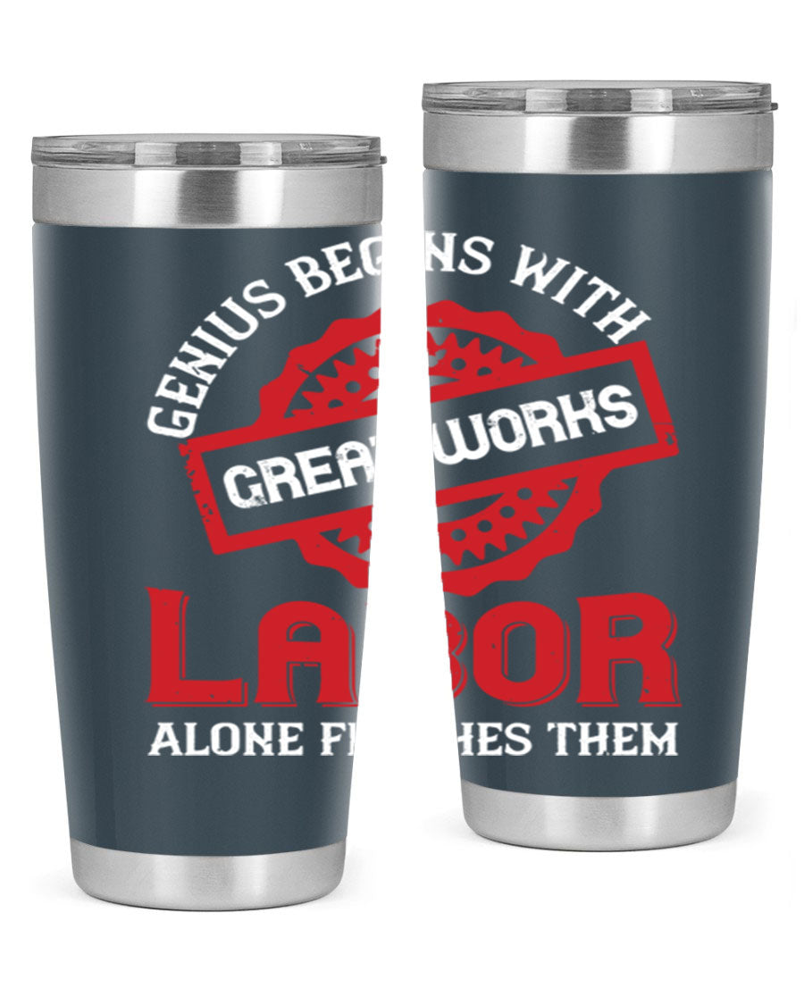 20oz and 30oz stainless steel tumblers with copper lining, featuring a press-in lid and printed design, ideal for hot and cold beverages.