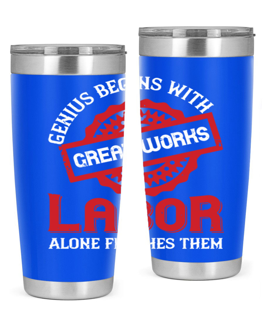 20oz and 30oz stainless steel tumblers with copper lining, featuring a press-in lid and printed design, ideal for hot and cold beverages.