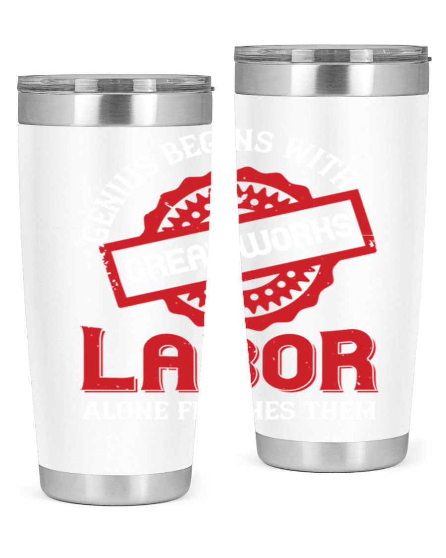 20oz and 30oz stainless steel tumblers with copper lining, featuring a press-in lid and printed design, ideal for hot and cold beverages.