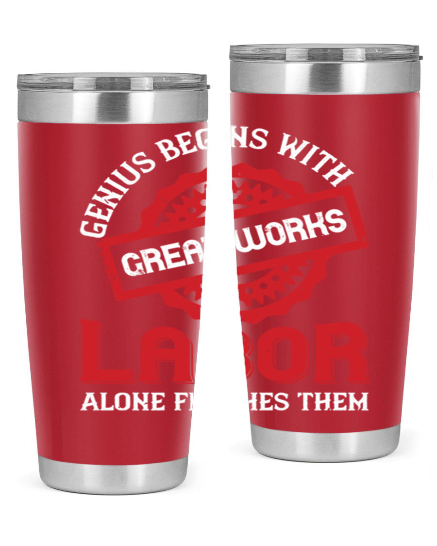 20oz and 30oz stainless steel tumblers with copper lining, featuring a press-in lid and printed design, ideal for hot and cold beverages.