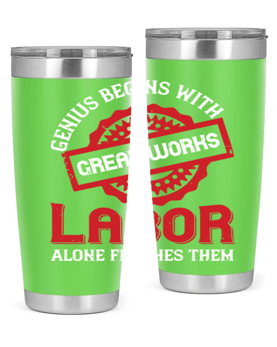 20oz and 30oz stainless steel tumblers with copper lining, featuring a press-in lid and printed design, ideal for hot and cold beverages.