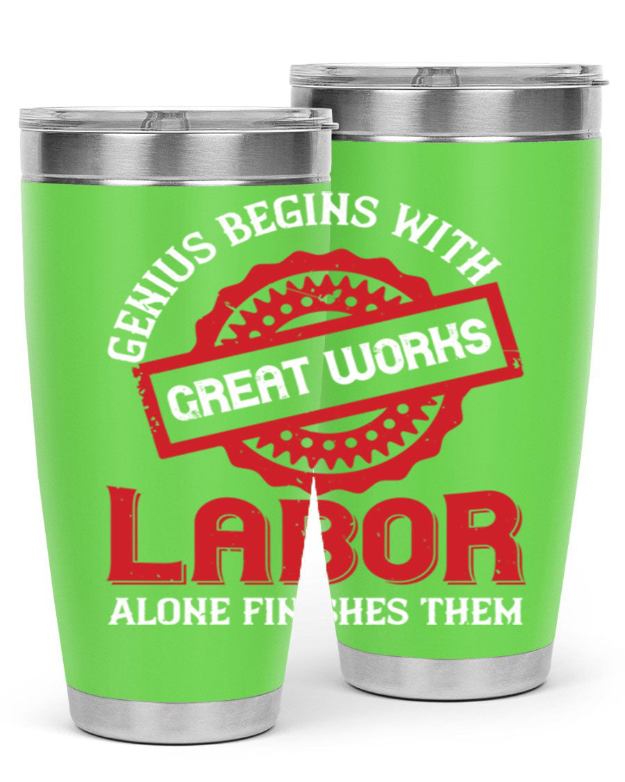 20oz and 30oz stainless steel tumblers with copper lining, featuring a press-in lid and printed design, ideal for hot and cold beverages.