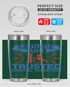 Genuine Hospital Volunteer Tumbler, 20oz, double wall vacuum stainless steel with copper lining, featuring a drink-thru lid.