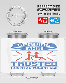 Genuine Hospital Volunteer Tumbler, 20oz, double wall vacuum stainless steel with copper lining, featuring a drink-thru lid.