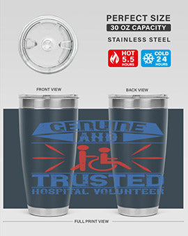 Genuine Hospital Volunteer Tumbler, 20oz, double wall vacuum stainless steel with copper lining, featuring a drink-thru lid.