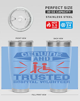 Genuine Hospital Volunteer Tumbler, 20oz, double wall vacuum stainless steel with copper lining, featuring a drink-thru lid.